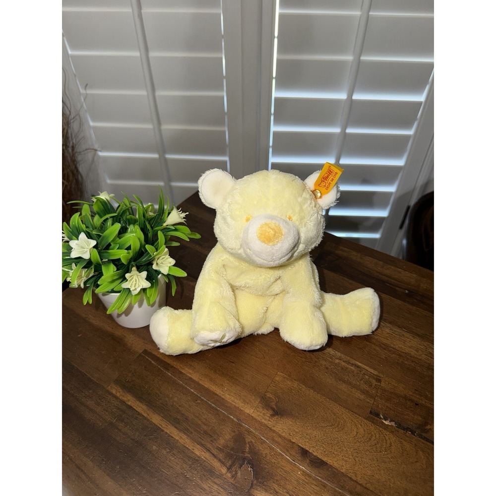 Steiff BÄRLE Yellow Beanie Plush‎ Bear Sewn Eyes  Small 8" Rare HTF